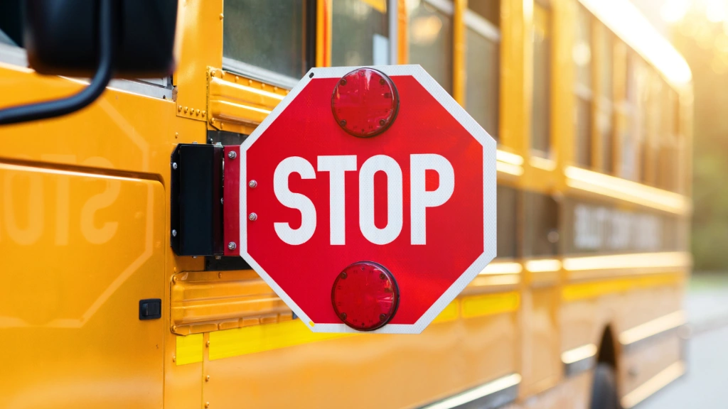 School bus with stop sign displayed