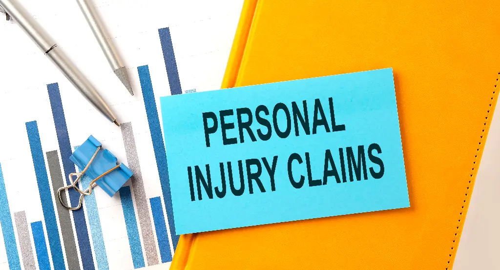 Paper with "Personal Injury Claims" written on it sitting on a notebook