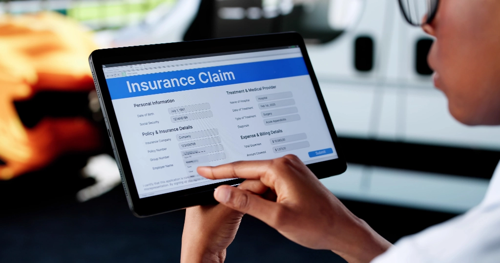 Florida auto property damage claim on tablet
