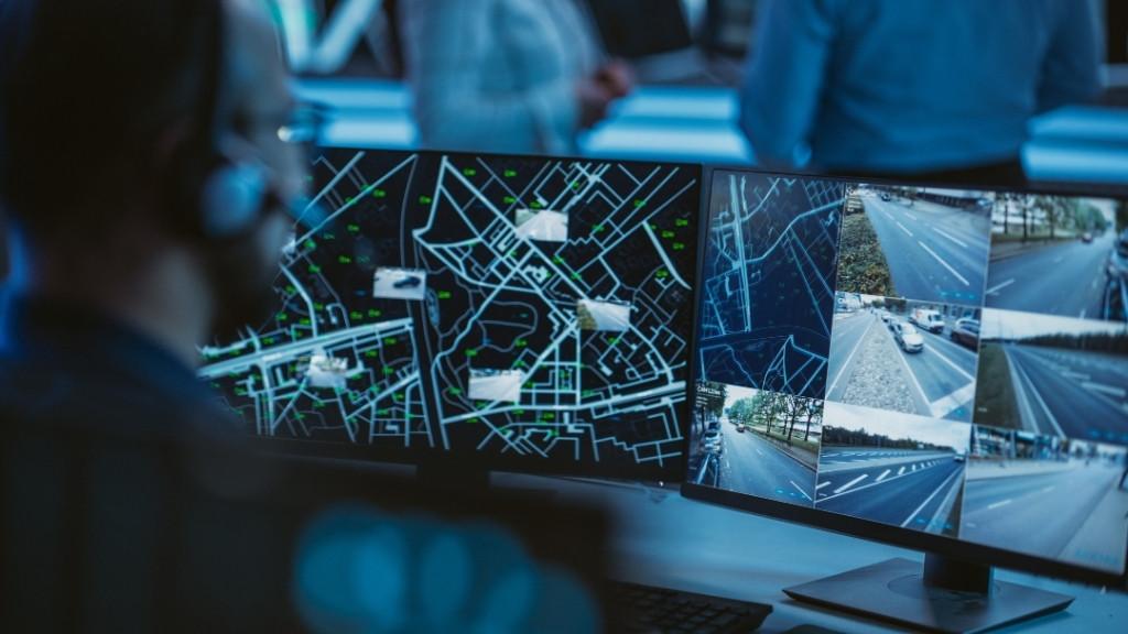 Security guard viewing security footage